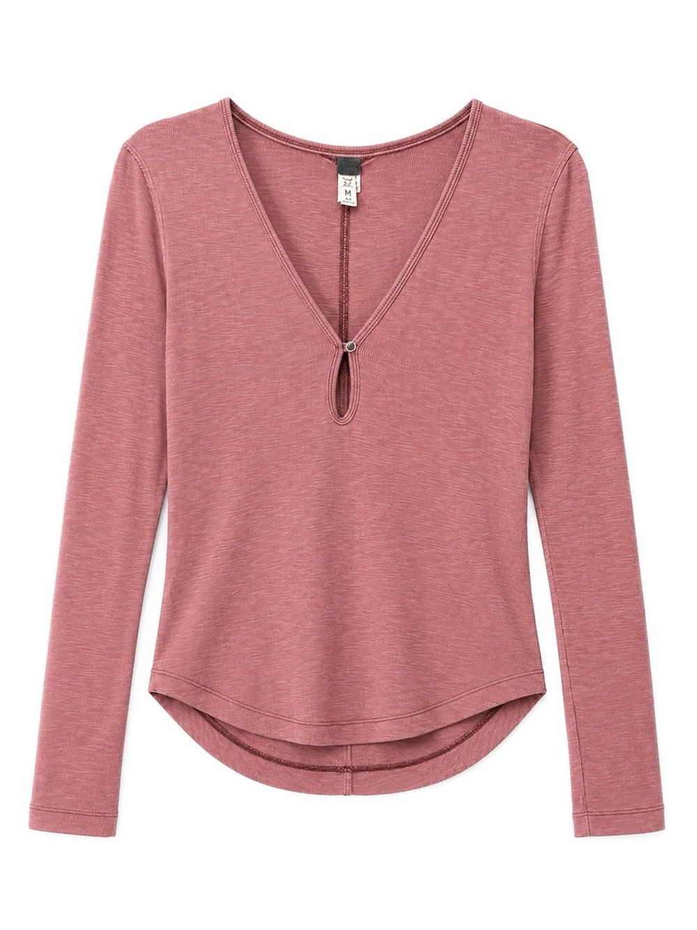 Free People We The Free Ribbed Keyhole Long Sleeve Top Dusty Rose Size M